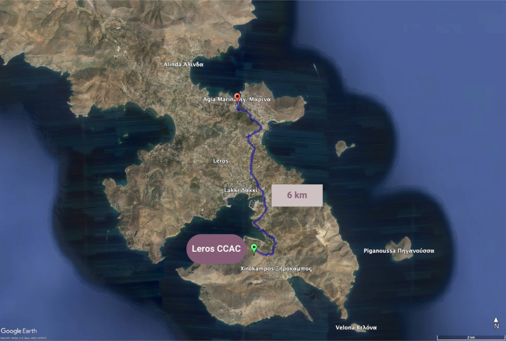 leros refugee camp/hostpot CCAC satelite image distance from islands urban center