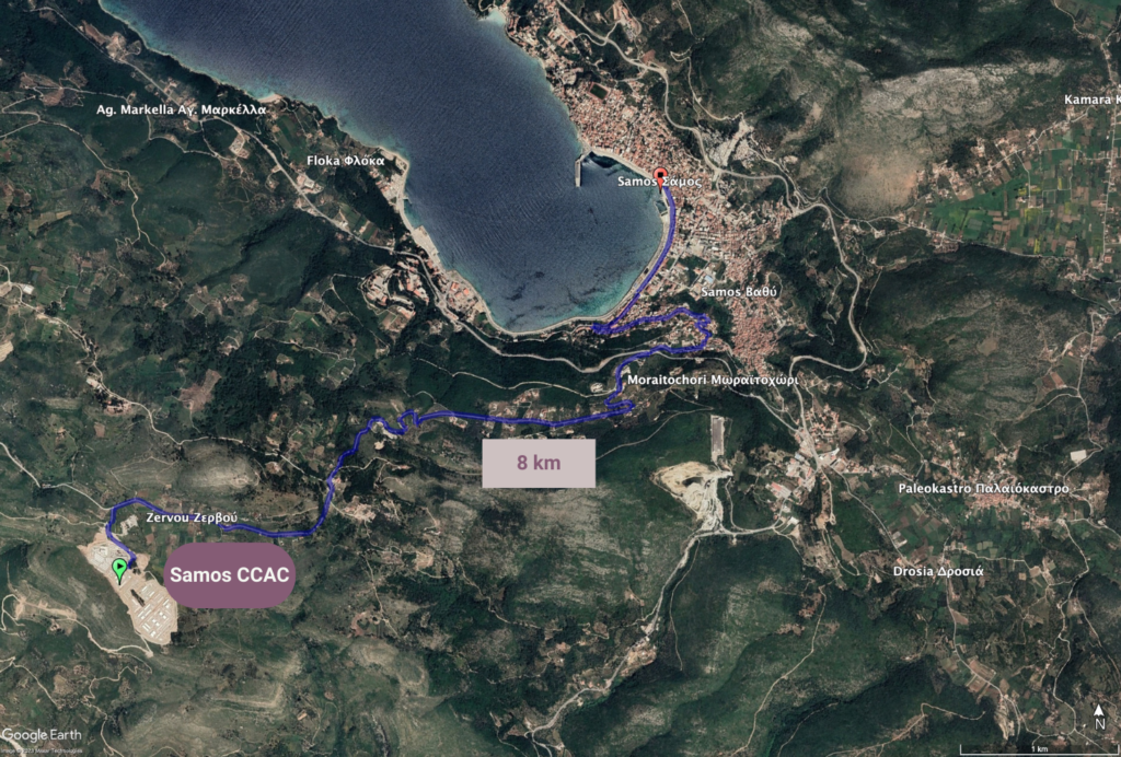 samos refugee camp/hostpot CCAC satelite image distance from islands urban center