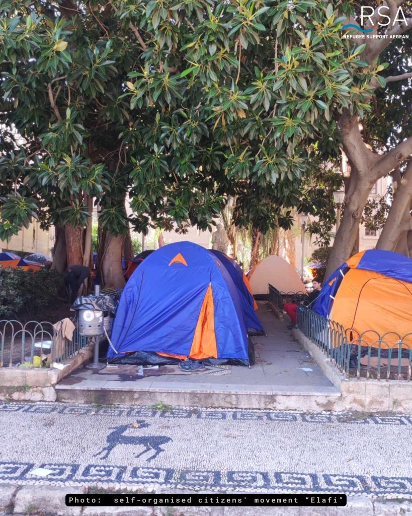 rhodes refugees sleeping on tents