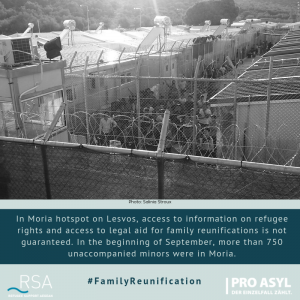 In Moria hotspot on Lesvos, access to information on refugee rights and access to legal aid for family reunifications is not guaranteed. In the beginning of September, more than 750 unaccompanied? minors were in Moria.