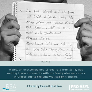 Waled, an unaccompanied 15-year-old from Syria, was waiting 2 years to reunify with his family who were stuck in Greece due to the unlawful cap on transfers.