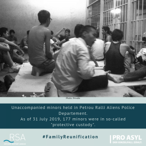 Unaccompanied minors held in Petrou Ralli Aliens Police Departement. As of 31 July 2019, 177 were in so-called "protective custody".