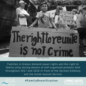 Families in Greece demand equal rights and the right to family unity during dozens of self-organized protests held throughout 2017 and 2018 in front of the German Embassy and the Greek Asylum Service.