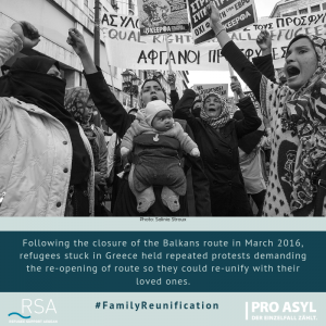 Following the closure of the Balkans route in March 2016, refugees stuck in Greece held repeated protests demanding the re-opening of route so they could re-unify with their loved ones.