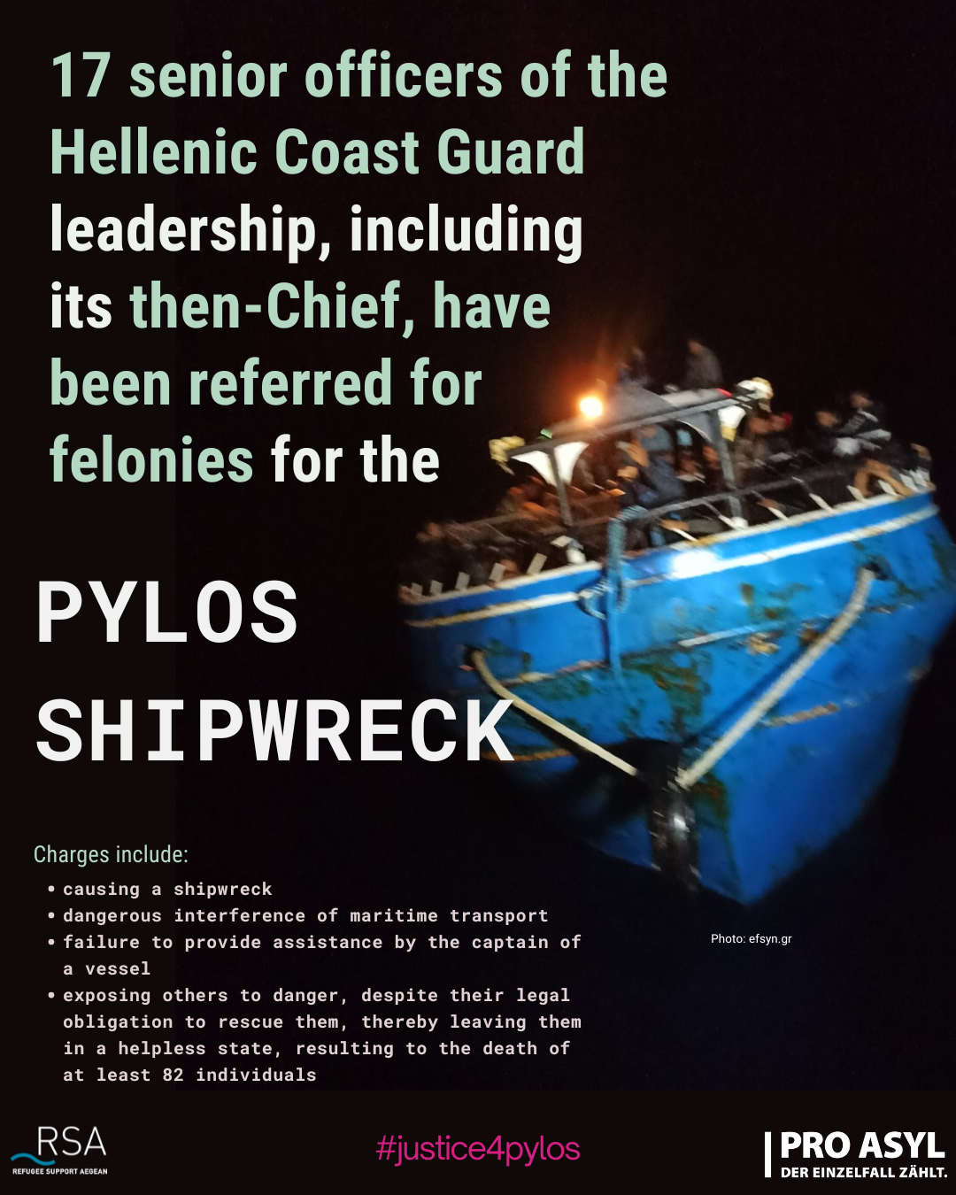 17 senior officers of the Hellenic Coast Guard leadership, including its then-Chief, have been referred for felonies for the Pylos shipwreck.