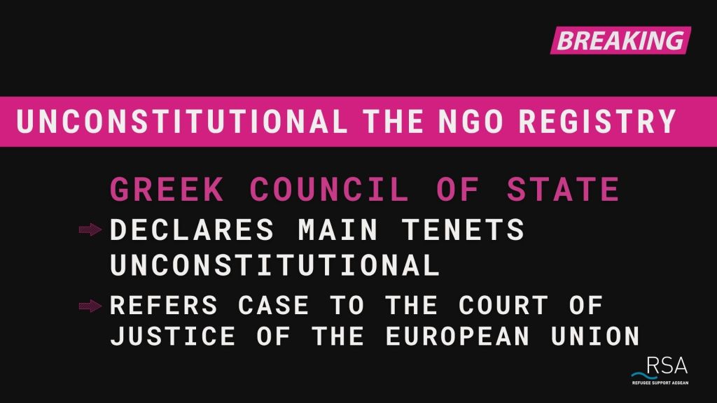 The main tenets of the Greek legal framework on the NGO Registry of the Ministry of Migration and Asylum were declared unconstitutional by the Plenary of the Greek Council of State